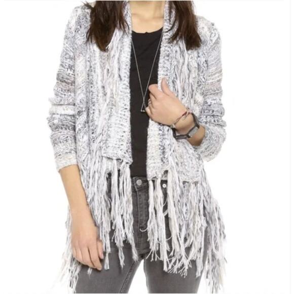 Free People Knit Fringe Chunky Cardigan Sweater Size Small Open Front Cardigan - Picture 2 of 11